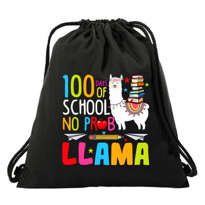100 Days Of School No Probllama Llama Funny 100th Day Drawstring Bag