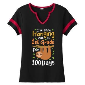 100 Days Of School Sloth 1St Grade Student Cute Gift Ladies Halftime Notch Neck Tee