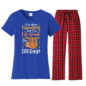 100 Days Of School Sloth 1St Grade Student Cute Gift Women's Flannel Pajama Set