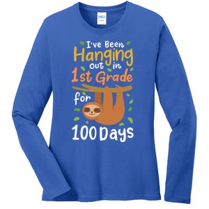 100 Days Of School Sloth 1St Grade Student Cute Gift Ladies Long Sleeve Shirt