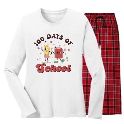 100 Days Of School 100th Day Of School Women's Long Sleeve Flannel Pajama Set 