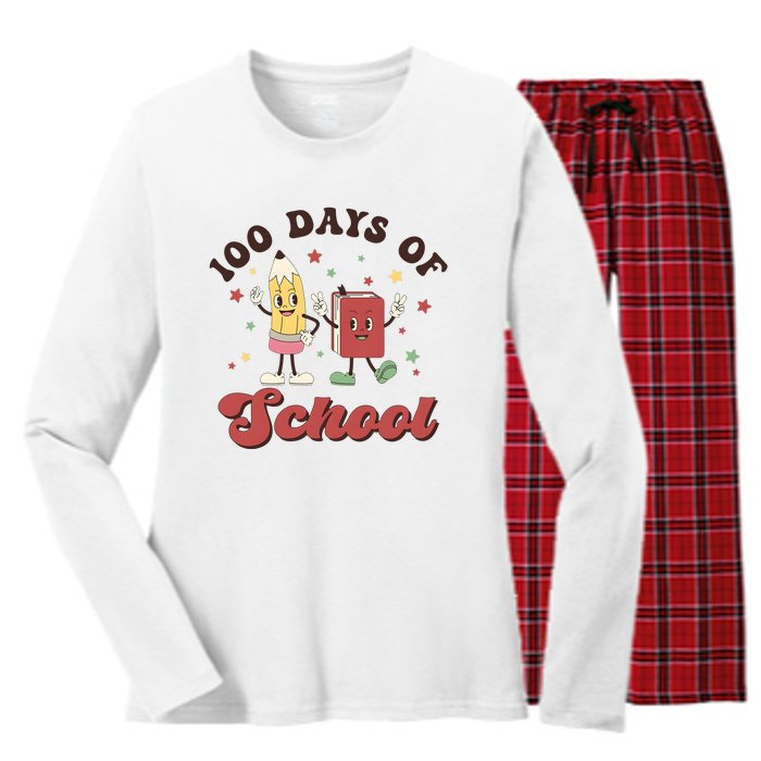 100 Days Of School 100th Day Of School Women's Long Sleeve Flannel Pajama Set 