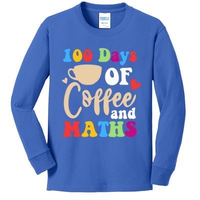 100 Days Of Coffee And Maths 100th Day School Math Teacher Funny Gift Kids Long Sleeve Shirt