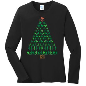 12 Days Of Christmas Tree Classic Holiday Christmas Carol Ladies Long Sleeve Shirt