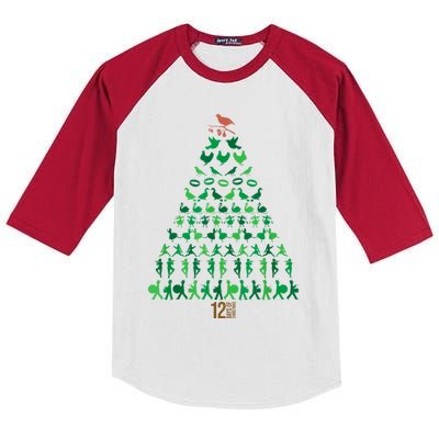 12 Days Of Christmas Tree Classic Holiday Christmas Carol Kids Colorblock Raglan Jersey