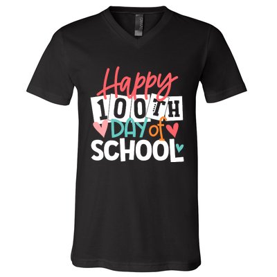 100th Day Of School Teachers Wo Happy 100 Days V-Neck T-Shirt