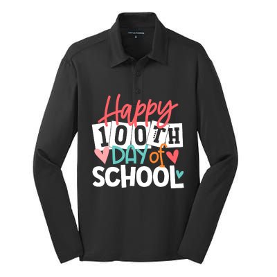 100th Day Of School Teachers Wo Happy 100 Days Silk Touch Performance Long Sleeve Polo