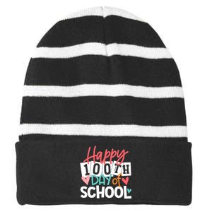 100th Day Of School Teachers Wo Happy 100 Days Striped Beanie with Solid Band