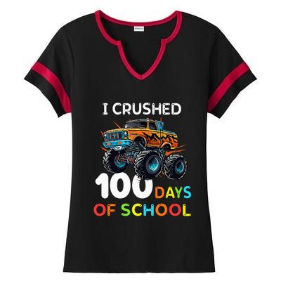 100 Days Of School Monster Truck 100th Day Of School Ladies Halftime Notch Neck Tee