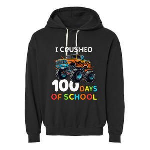 100 Days Of School Monster Truck 100th Day Of School Garment-Dyed Fleece Hoodie