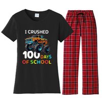 100 Days Of School Monster Truck 100th Day Of School Women's Flannel Pajama Set