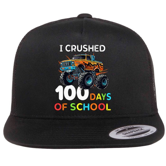 100 Days Of School Monster Truck 100th Day Of School Flat Bill Trucker Hat