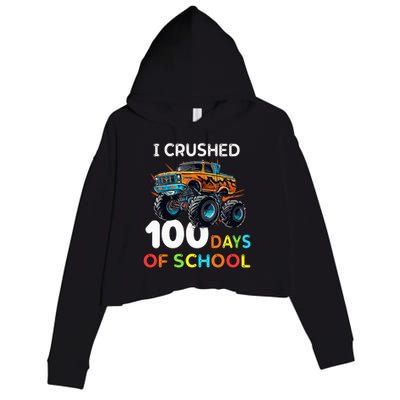 100 Days Of School Monster Truck 100th Day Of School Crop Fleece Hoodie