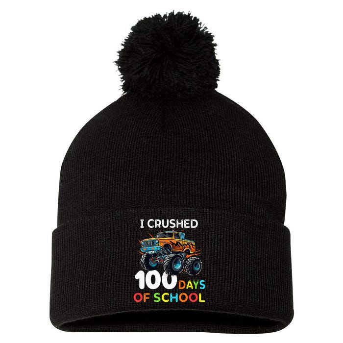 100 Days Of School Monster Truck 100th Day Of School Pom Pom 12in Knit Beanie