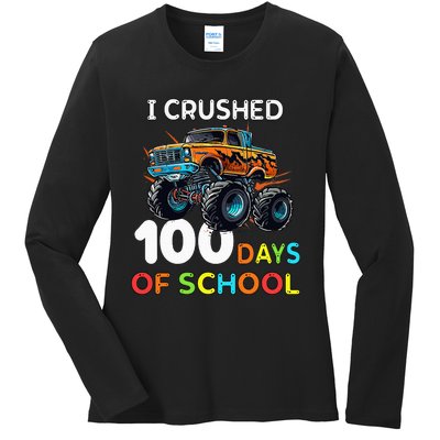 100 Days Of School Monster Truck 100th Day Of School Ladies Long Sleeve Shirt