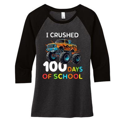 100 Days Of School Monster Truck 100th Day Of School Women's Tri-Blend 3/4-Sleeve Raglan Shirt