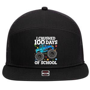 100 Days Of School Monster Truck 100th Day Of School Boy 7 Panel Mesh Trucker Snapback Hat