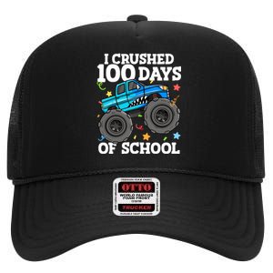 100 Days Of School Monster Truck 100th Day Of School Boy High Crown Mesh Back Trucker Hat