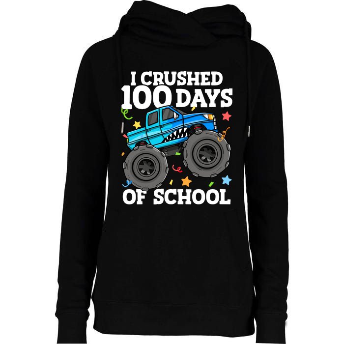 100 Days Of School Monster Truck 100th Day Of School Boy Womens Funnel Neck Pullover Hood