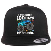 100 Days Of School Monster Truck 100th Day Of School Boy Flat Bill Trucker Hat