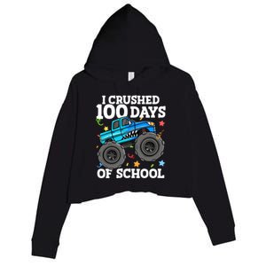 100 Days Of School Monster Truck 100th Day Of School Boy Crop Fleece Hoodie