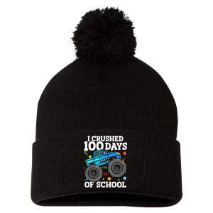 100 Days Of School Monster Truck 100th Day Of School Boy Pom Pom 12in Knit Beanie