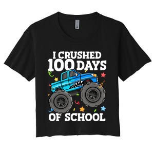 100 Days Of School Monster Truck 100th Day Of School Boy Women's Crop Top Tee