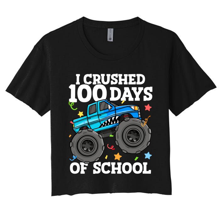 100 Days Of School Monster Truck 100th Day Of School Boy Women's Crop Top Tee