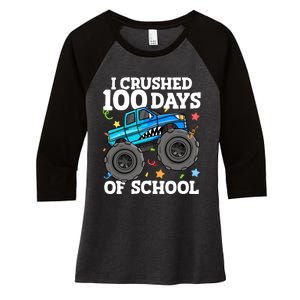 100 Days Of School Monster Truck 100th Day Of School Boy Women's Tri-Blend 3/4-Sleeve Raglan Shirt