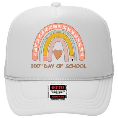 100th Day Of School Rainbow Teacher High Crown Mesh Back Trucker Hat