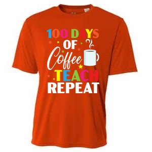 100 Days Of Coffee Teach Repeat 100 Days Of School Gift Cooling Performance Crew T-Shirt