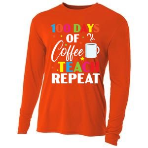 100 Days Of Coffee Teach Repeat 100 Days Of School Gift Cooling Performance Long Sleeve Crew