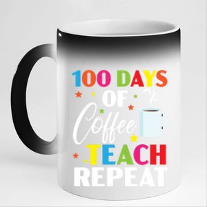 100 Days Of Coffee Teach Repeat 100 Days Of School Gift 11oz Black Color Changing Mug