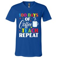 100 Days Of Coffee Teach Repeat 100 Days Of School Gift V-Neck T-Shirt