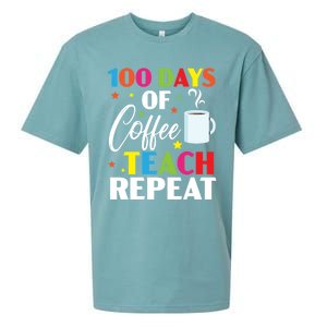 100 Days Of Coffee Teach Repeat 100 Days Of School Gift Sueded Cloud Jersey T-Shirt