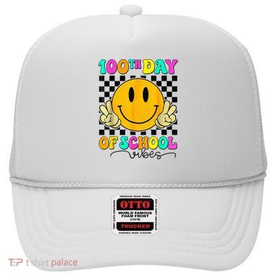 100th Day Of School Vibes Cute Smile Face 100 Days Of School High Crown Mesh Back Trucker Hat