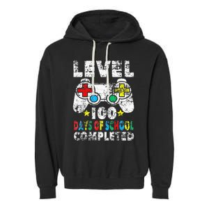 100 Days Of School Completed Gamer Gifts Level Up Gaming Garment-Dyed Fleece Hoodie