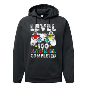 100 Days Of School Completed Gamer Gifts Level Up Gaming Performance Fleece Hoodie