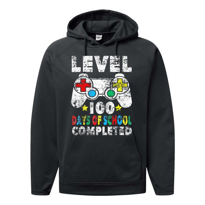 100 Days Of School Completed Gamer Gifts Level Up Gaming Performance Fleece Hoodie