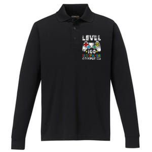 100 Days Of School Completed Gamer Gifts Level Up Gaming Performance Long Sleeve Polo