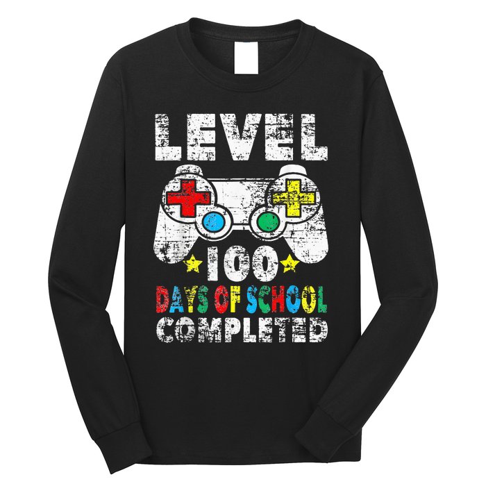 100 Days Of School Completed Gamer Gifts Level Up Gaming Long Sleeve Shirt