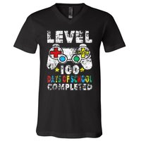 100 Days Of School Completed Gamer Gifts Level Up Gaming V-Neck T-Shirt