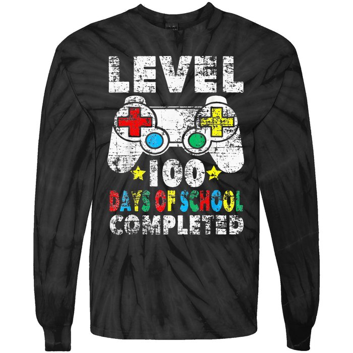 100 Days Of School Completed Gamer Gifts Level Up Gaming Tie-Dye Long Sleeve Shirt