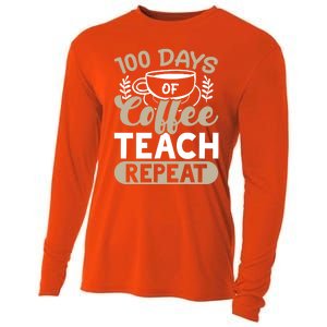 100 Days Of Coffee Teach Repeat 100 Days Of School Cute Gift Cooling Performance Long Sleeve Crew