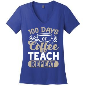 100 Days Of Coffee Teach Repeat 100 Days Of School Cute Gift Women's V-Neck T-Shirt