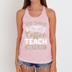 100 Days Of Coffee Teach Repeat 100 Days Of School Cute Gift Women's Knotted Racerback Tank