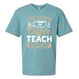 100 Days Of Coffee Teach Repeat 100 Days Of School Cute Gift Sueded Cloud Jersey T-Shirt