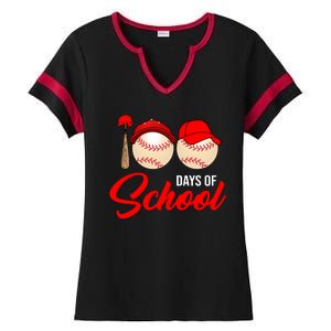 100 Days Of School Baseball Ladies Halftime Notch Neck Tee