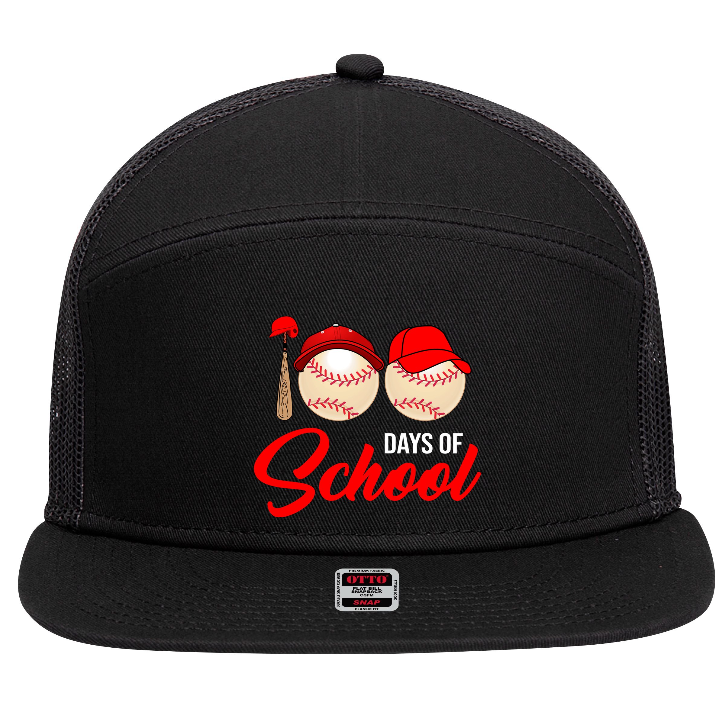 100 Days Of School Baseball 7 Panel Mesh Trucker Snapback Hat