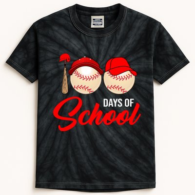 100 Days Of School Baseball Kids Tie-Dye T-Shirt